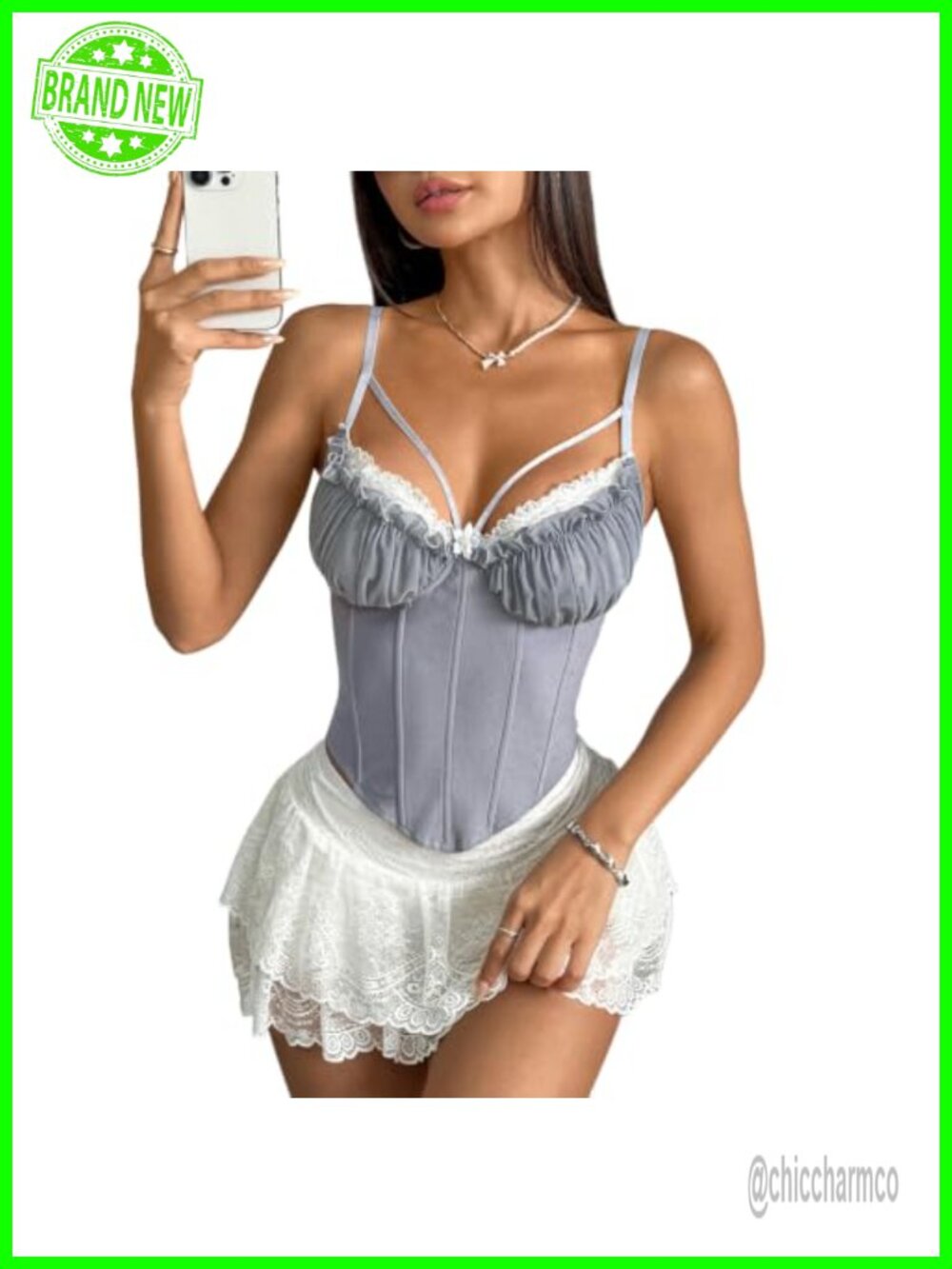 Corset Cami Top Lace Trim Spaghetti Strap Bustier Style